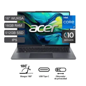 LAPTOP ACER ASPIRE LITE/ AL16-51P-7984/ INTEL CORE I7/ 16GB RAM/ 512GB SSD/ 16"WUXGA/ WINDOWS 11